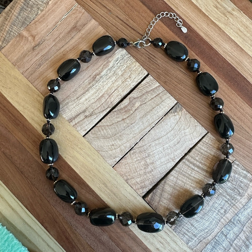 Lucas Lameth LUC Beaded Necklace 19 Inch Brown Smoky Quartz 925 Sterling‎